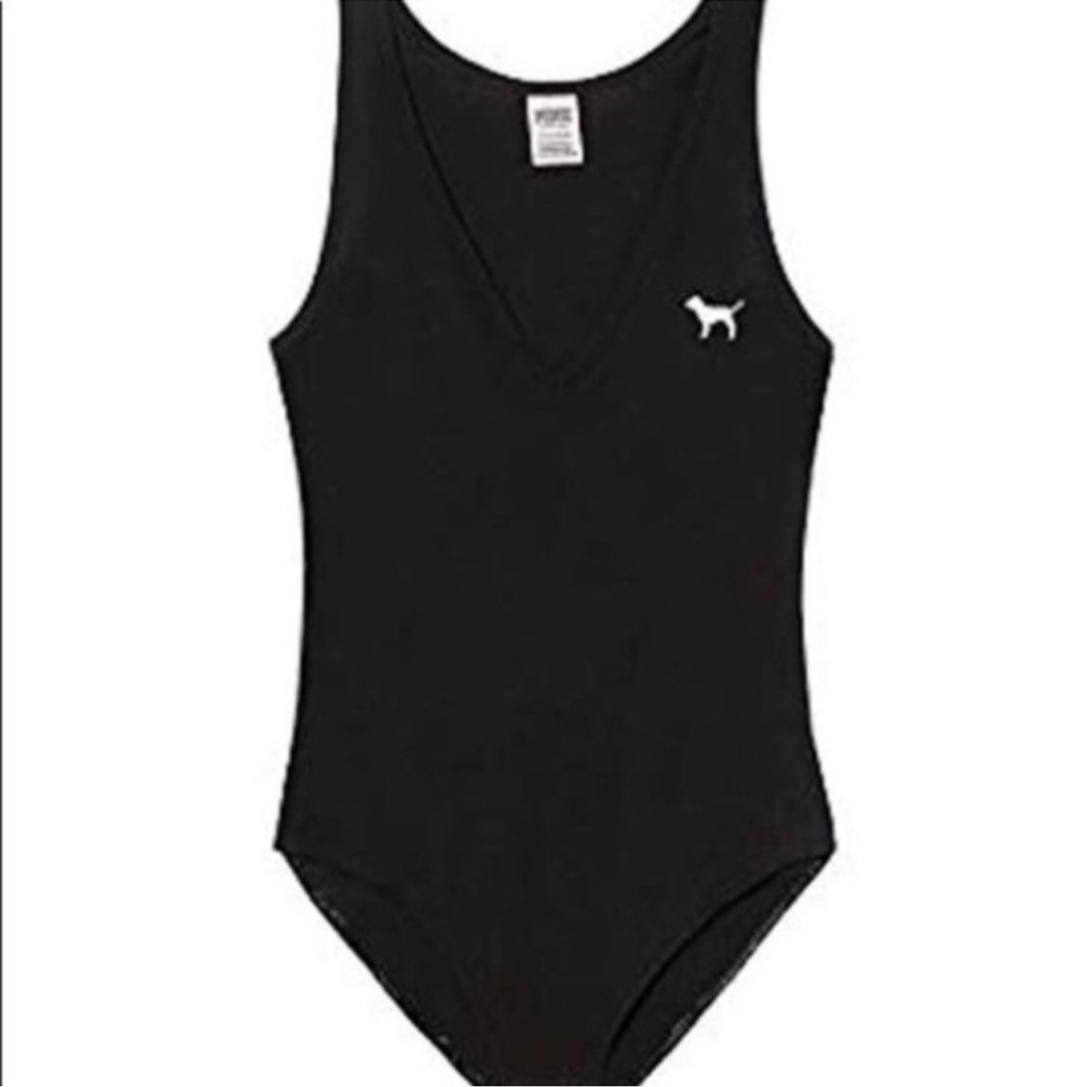 Y2K Victorias Secret PINK Black V Neck Bodysuit